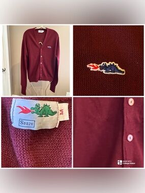 Vintage Sears 80s Burgundy Braggin’ Dragon Golf Cardigan Sweater